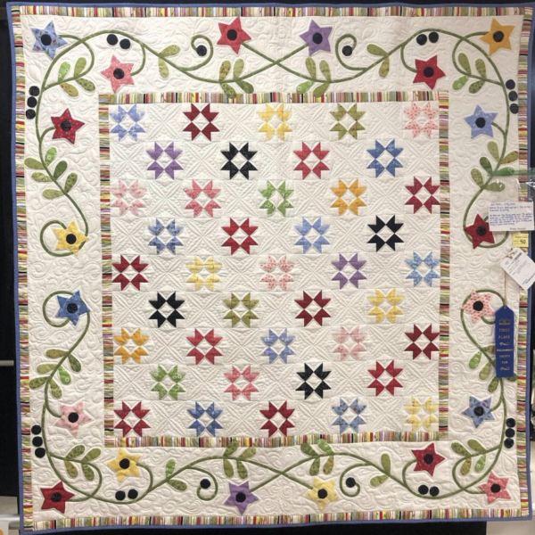 Traditional Pieced and Applique Floral Quilt on display at the CVQA Quilt Show